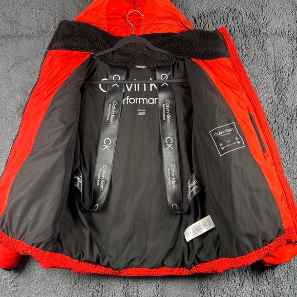 Calvin Klein Performance Puffer Jacket Inner Straps Orange Zip Hooded Women's XS - Picture 14 of 16